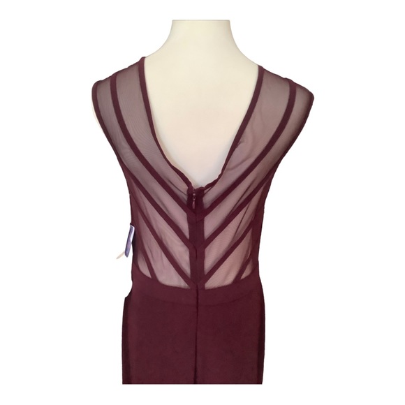 Maroon Mesh-back Sleeveless Full-Length Formal Gown Dress with slit by nightway - Picture 7 of 9